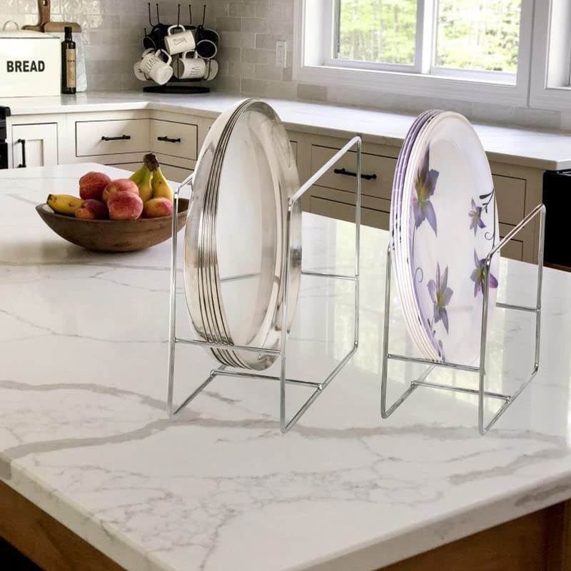 Image of Zepdos Stainless Steel Chrome Finished Thali Stand for Kitchen, Plate Holder Organizer, Plate Stand Dish Holder Upto 18-22 Salad and Round Dishes Rack (Pack of 2)