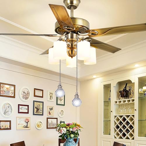 Image of 2pcs Clear Crystal Ceiling Fan Pull Chain Crystal Bubble Ball 30mm Dazzling Pull Chain Extension with Connector for Ceiling Light Fan