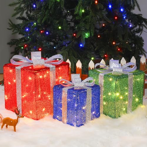 Quntis 3 Set LED Geschenkbox Weihnachten, Weihnachtsdeko Innen...