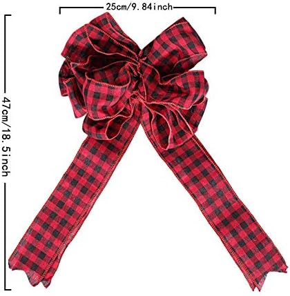Medoore Christmas Tree Topper Bow Gift Bow Large Red and Black Buffalo Plaid Check Bows for Indoor Outdoor Christmas Party Decoration Xmas Holiday Wreath Bow Christmas Tree Ornaments 9.8 x 18.5 Inch