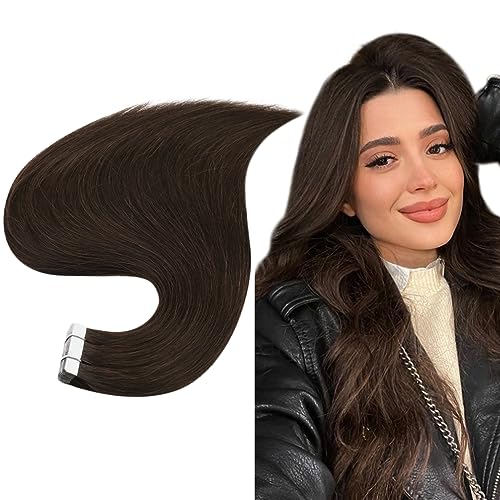 Full Shine Dark Brown Tape in Extensions Natural Human Hair Straight Hair Extensions 12inch for Short Hair 20Pcs/30Grams Brown Extensions