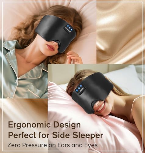 LC-dolida Luxurious Silk Soft Sleep Mask, Sleep Headphones with Bluetooth 5.4 for Side Sleeper, Total Blackout Eye Sleeping Mask for Women and Men, Ideal Gift for Restful Sleep, Travel(Black) by LC-dolida - Used condition - Image 4