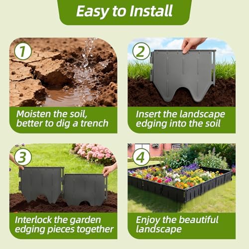 40PCS Garden Edging Border - 5.12INCH Tall 20FT Landscape Flower Bed Lawn Edging Borders, Plastic Decorative Garden Fence Landscape Border, Interlocking Design for Patio Yard Pathway Sidewalk - 4