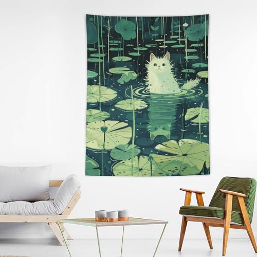 Tapisserie murale chat étang cache-misère idéal pour grand mur blanc de salon