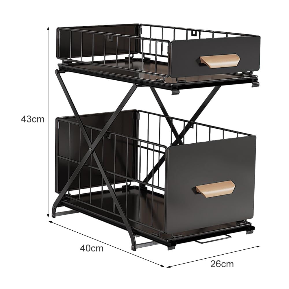 Organizzatore da scrivania multifunzionale modulo di archiviazione per scrivania, organizer per cassetti, solido e pratico, scorrevole, altezza regolabile (2, nero, 40 x 26 x 43 cm)