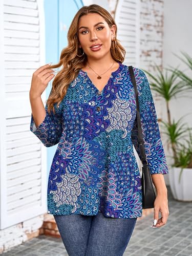 Chulianyouhuo Womens Plus Size Tops 3/4 Sleeve Casual V Neck Tee Shirts — view 2