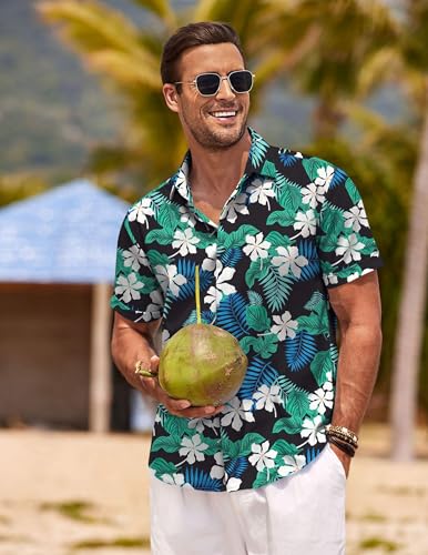 Image of COOFANDY Men's Linen Shirts Short Sleeve Casual Shirts Button Down Shirt for Men Beach Summer Wedding Shirt