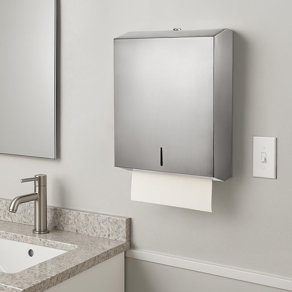 Wall Mount Paper Towel Dispenser, Large Capacity Stainless Steel Hand Towel Holder for Bathrooms and Kitchens, Commercial Dispenser Holds 400 Towels