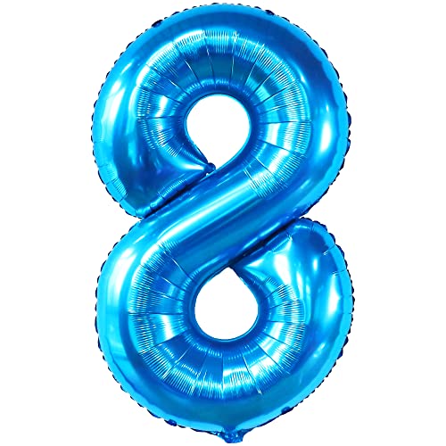 Image of KatchOn Foil Blue Number 8 Balloon Mermaid Birthday Decorations - 40 Inch