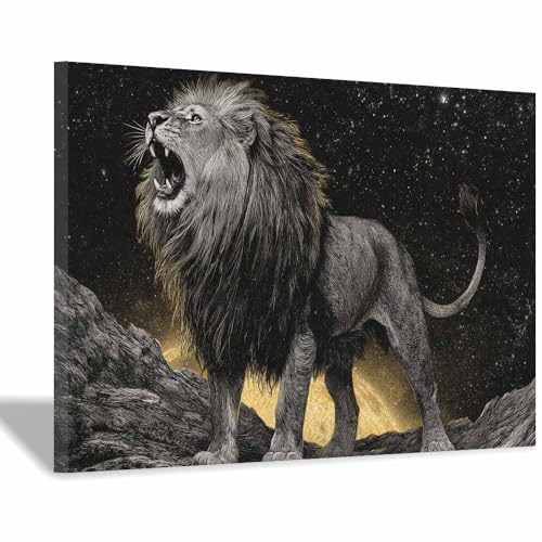 Tableau lion encadré déco chambre 60x80cm affiche moderne