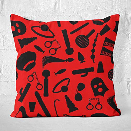 Moladika Throw Pillow Cover Square 16 X 16 Inch Fetish Icons Lovers Hard Sex Love Whip Cap Handcuffs Cushion Home Decor Living Room Bedroom Office Polyester Pillowcase #TOP2