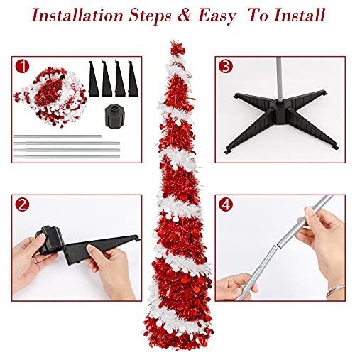 Aerwopopuptinselchristmastree5ftskinnypencilchristmastreeprelitredartificialchristmastreewith60ledcolorlightforindoorhomeroomholidaypartyxmasdecoration Urban Country Home Decor Aerwo pop up tinsel christmas tree 5 ft skinny pencil christmas tree prelit red artificial christmas tree with 60 led color light for indoor home room holiday party xmas decoration urban country home decor