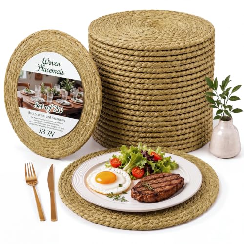 Image of Colingmill 20 Sets 13 Inch Round Woven Placemats Bulk Farmhouse Boho