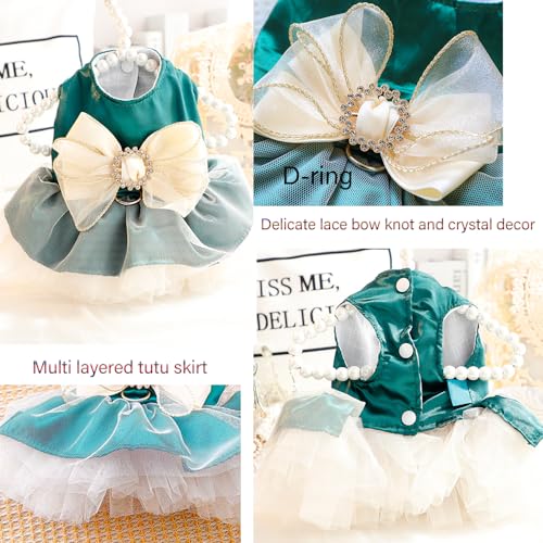 ANIAC Retro Dog Tulle Dress with Leash Ring Spring Summer Girl Puppy Clothes for Small Dog Cat Apparel Formal Pet Prom Dress for Christmas Wedding Birthday Valentines (Green,Medium) by ANIAC - Image 4