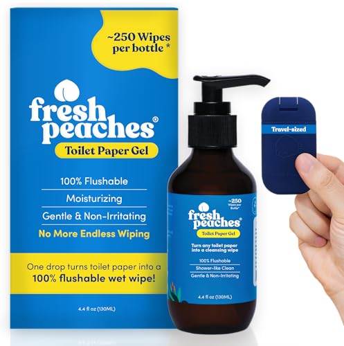 fresh peaches toilet paper gel wet wipe alternative  flush-safe a cleaner way to wipe  toilet paper spray blue pocket starter with pocket  44 oz