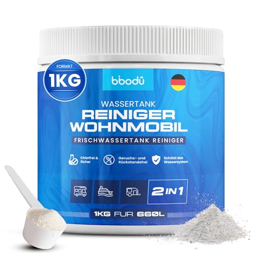 BIBODU 2in1 Wassertank Reiniger & Entkalker Wohnmobil 1 KG | Entfernt Kalk & Ablagerungen | Für Tank & Leitungen | Wohnmobil Wohnwagen & Boot