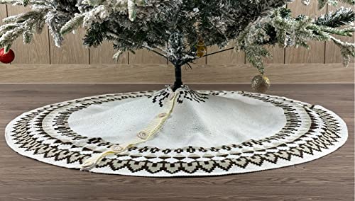 48" Beige Boho Knit Christmas Tree Skirt Thick Washable Xmas Tree Collar #TOP6