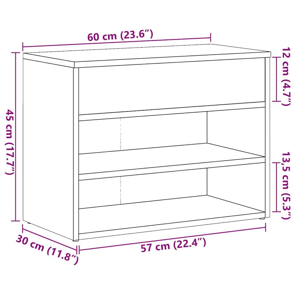 Scarpiera In Legno Rover Artigianale 60x30x45 Cm - Panca D'ingresso Con Ripiani, Porta Scarpe Ordinato Per Corridoio O Ingresso
