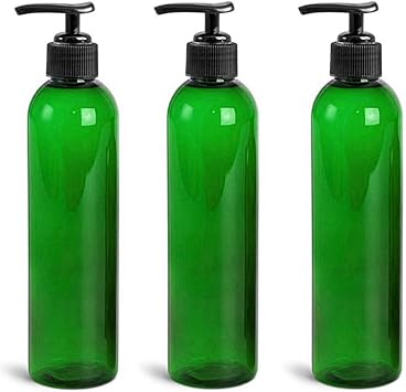 Royal Massage 8 oz Bullet Pump Bottle Refillable Massage Oil, Lotion, Soap, Shampoo Dispenser BPA-Free PET with Black Locking Pump UV-Resistant for Essential Oils Green, 3