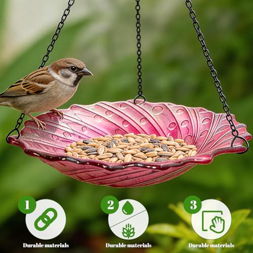 Image of HONGLAND Bird Baths for Outdoors, 11 inch Pink Glass Birdbaths Outdoor Birdfeeder with Metal Stake