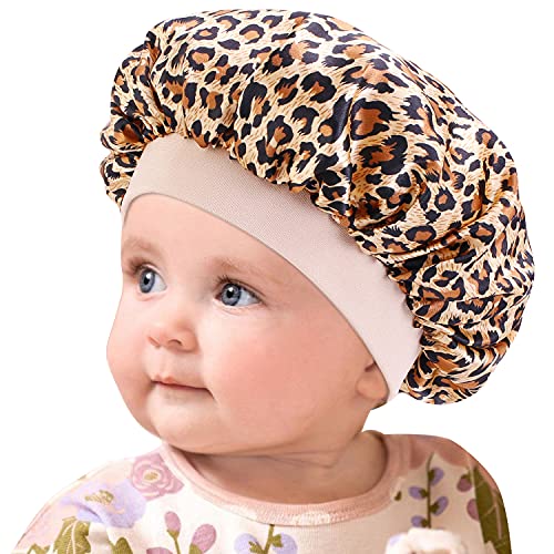 Stain Bonnet For Baby Bonnet Silk Sleep Cap For Toddler Child Shower Cap Teens Kids (Leopard)