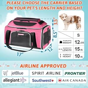 Top-Expandable Pet Carrier 17x12x8.5 Inches JetBlue Frontier Spirit Airline Approved, Soft-Sided Carrier for Small Cats and Dogs with Locking Safety Zippers and Anti-Scratch Mesh(Pink) Top-Expandable Pet Carrier 17x12x8.5 Inches JetBlue Frontier Spirit Airline Approved, Soft-Sided Carrier for Small Cats and Dogs with Locking Safety Zippers and Anti-Scratch Mesh(Pink)