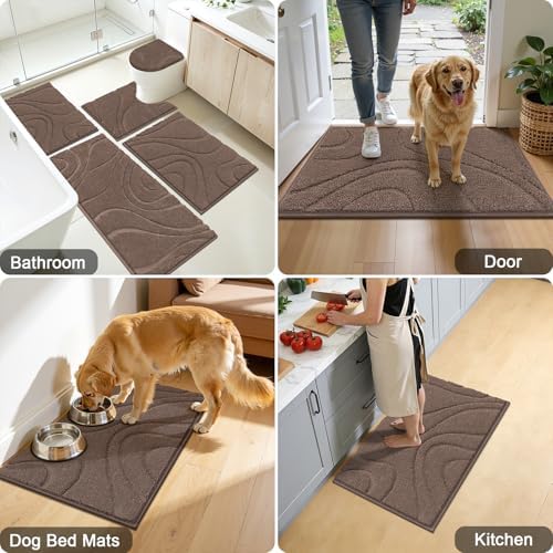 HEBE Bathroom Rugs Set 3 Piece, Non Slip Washable Absorbent Bath Mat Set — view 7