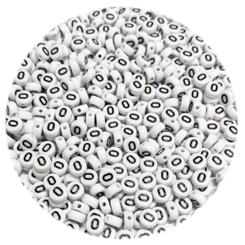 500PCS 4x7mm Arabic Numerals Beads 0 for Friendship Bracelets Jewelry Making White Round Flat Acrylic with Black Number Beads for DIY Crafts Bracelets Necklaces Key Chains Phone Lanyard