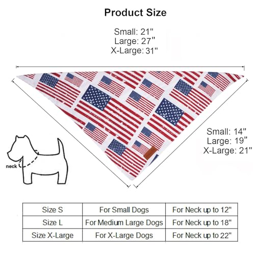 PTDECOR American Flag Dog Bandana 4th of July Dog Bandanas Reversible Triangle Patriotic Bandanas for Medium and Large Dogs Pets (Flag, Large)