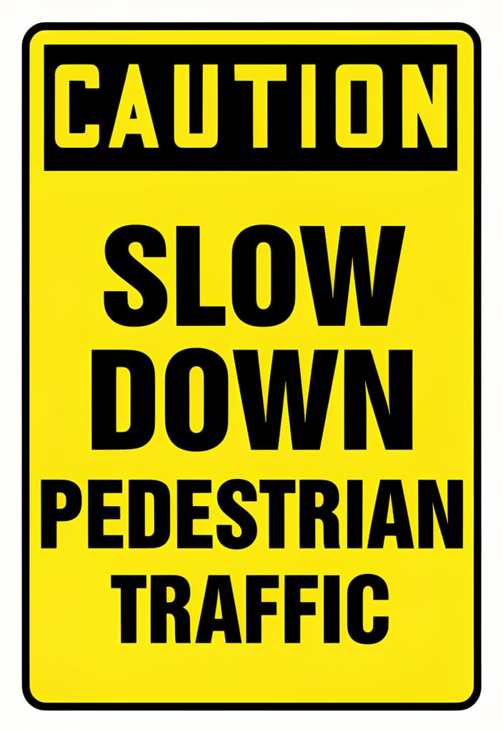 peiyeety CAUTION Slow Down Pedestrian Traffic Tin Sign 12x8 Inch, Yellow & Black Safety Warning Metal Sign for Driveway, Parking Lot, School Zone, Garage, Yard, Home & Business Decor