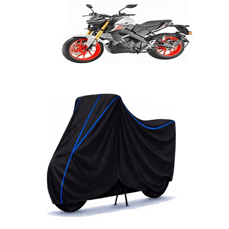Image of MT 250 Bike Cover Water Resistant Universal Motorcycle Rain | Heavy Duty UV Protection, Dust, Scratch Indoor Outdoor All Weather with Black Blue Piping Elastic