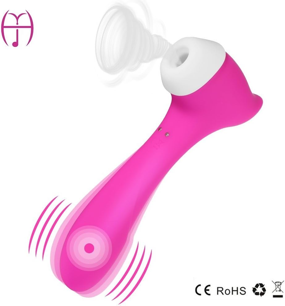 Sucker & Vibrator, Waterproof Rechargeable G Spot & Nipple & Clitoris Stimulator, 11 Powerful Vibrating Modes Sex Toy (Pink)