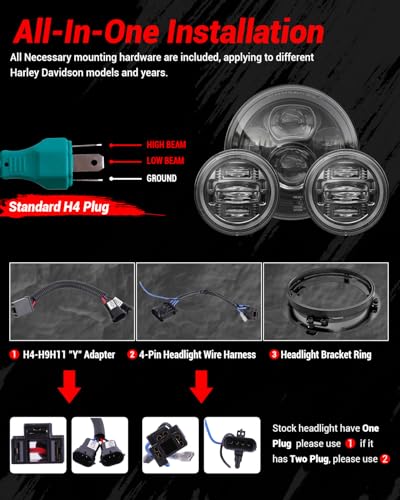 Image of Z-OFFROAD New 7 Inch Motorcycle LED Headlight 4.5 inch Fog Passing Lights, DOT Kit Compatible with Harley Davidson Road King Electra Glide Ultra Classic Heritage Softail Fat Boy Street Glide, Black