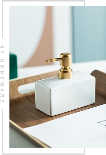 Miniatura 4 de Dispensador de jabón moderno con bomba dorada mate para baño, dispensador de loción rectangular de cerámica de 13.5 onzas, dispensador de jabón para
