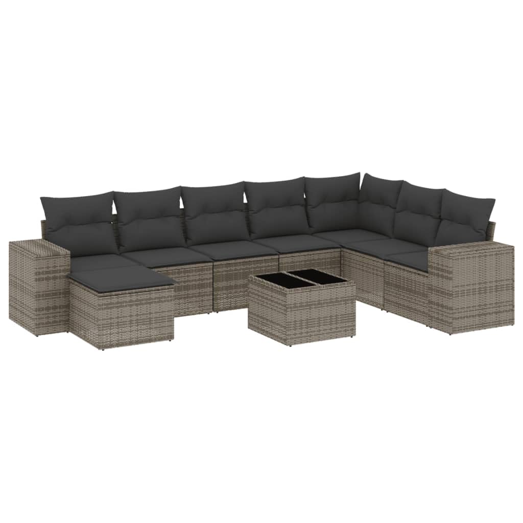 Genérico Set de Muebles de jardín 9 pzas y Cojines ratán sintético Gris,Conjuntos de jardín-3255307