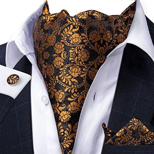 Image of DiBanGu Silk Woven Ascot Cravat with Pocket Square Set for Men | Paisley Ascot,Wrinkle-Resistant,Silky Smooth,Easy to Match,Cufflinks,Tie Ring,Wedding,Ceremonies,Party Occasions,Banquet