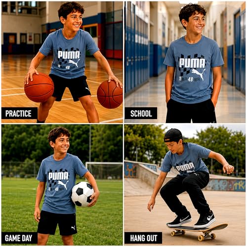 Image of PUMA Boys T-Shirts Athletic Crewneck Short Sleeve Tees (Sizes S-XL) | Soft Breathable Cotton Blend, Comfortable Casual Fit, Great for School, Play & Everyday Wear