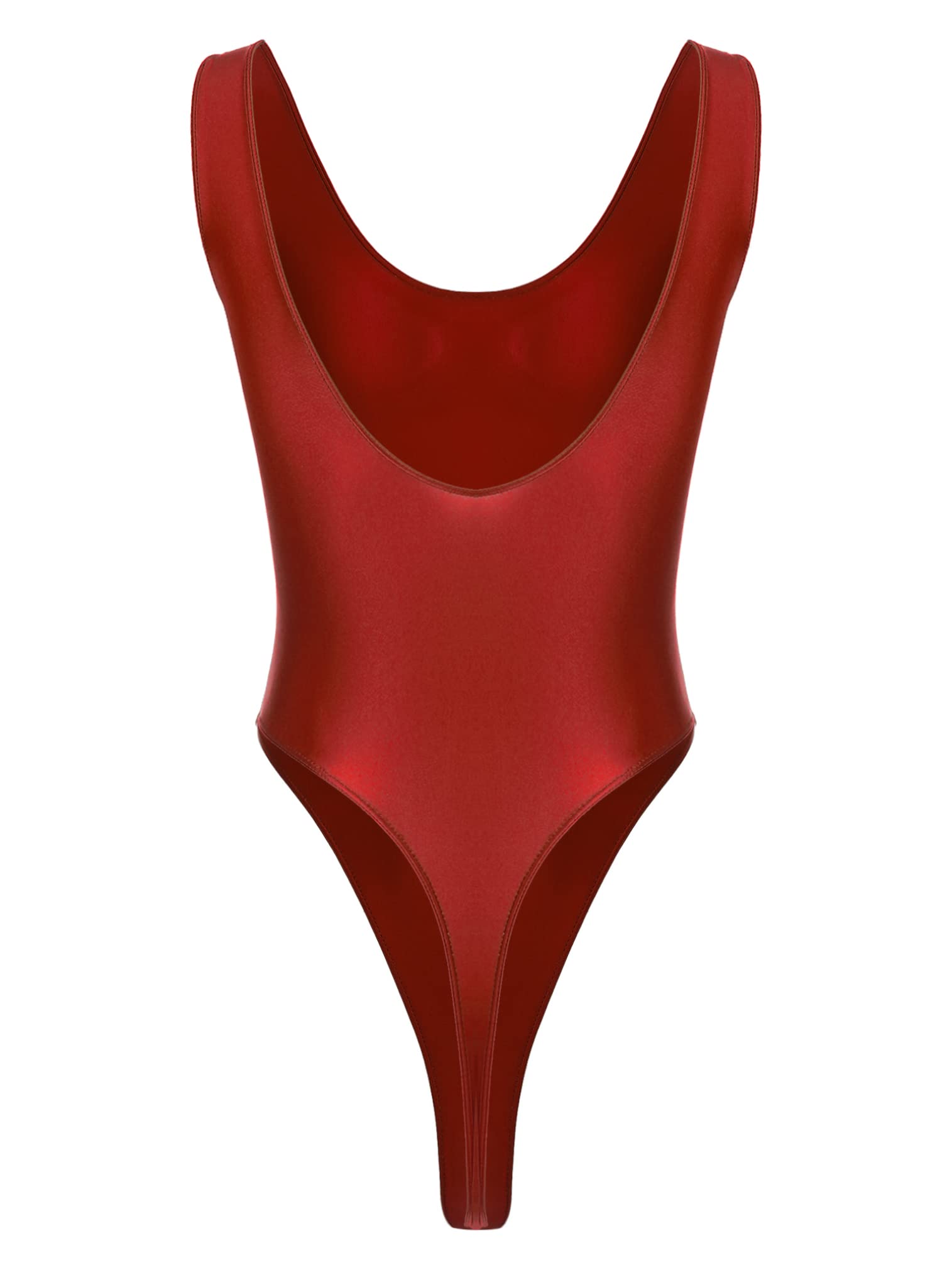 easyforever Men's Oily U Neck Sleeveless Bodysuit Stretchy Athletic Workout Thong Leotard Swimsuit Burgundy X-Large