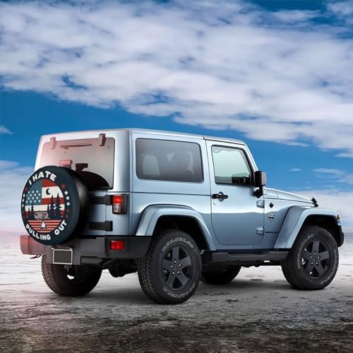 Image of Universal Fit Spare Tire Cover for RV, SUV, and Camper Trailers - Weatherproof Wheel Protector, I Hate Pulling Out Flag Decorative Camper Spare Tire Cover 17 in