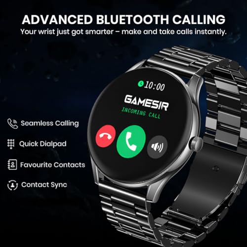 Image of GameSir Glavito Round Dial Smartwatch with 1.49 inch AMOLED Display, 100+ Sports Modes, IP67, Bluetooth Calling, Functional Crown Control, Health Tracking, 100+ Watch Faces for Men & Women (Metal Black)