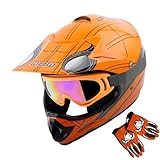 WOW Youth Kids Motocross Helmet BMX MX ATV Dirt Bike Helmet Spider Orange + Goggles + MG Youth Orange Glove Bundle