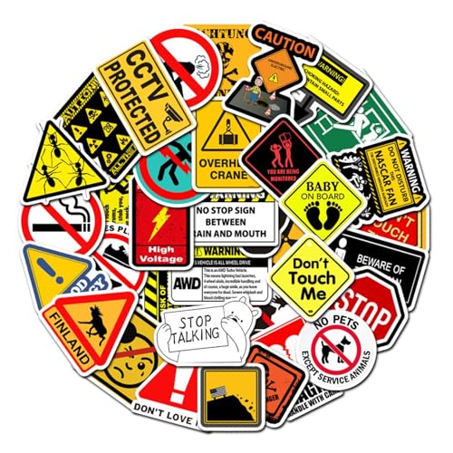 Paquete de 50 calcomanías de vinilo de advertencia de seguridad, extraíbles e impermeables, para maleta, motocicleta, laptop, botella de agua, bricolaje, adolescentes y adultos