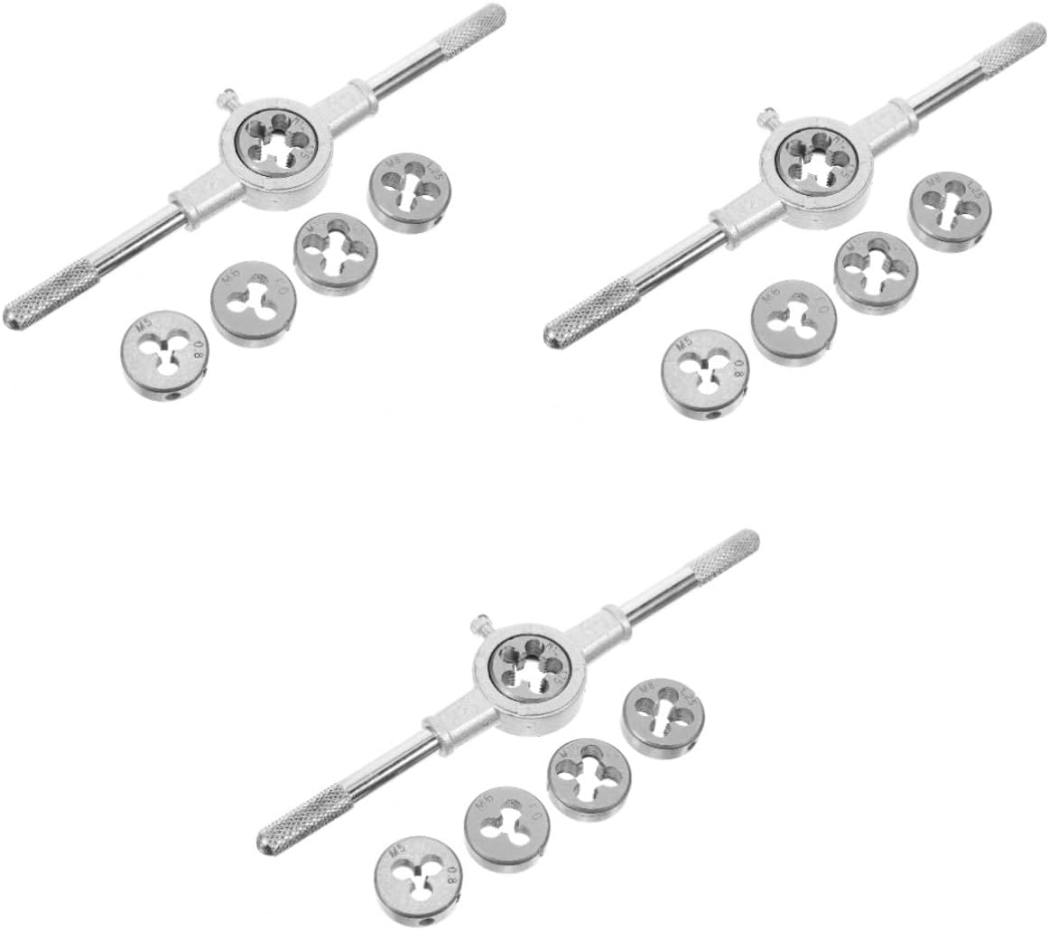 TEHAUX 3sets Stainless Steel Tap and Die Tool Set Metric Rethreading Kit for Machinery and Automotive Repairs