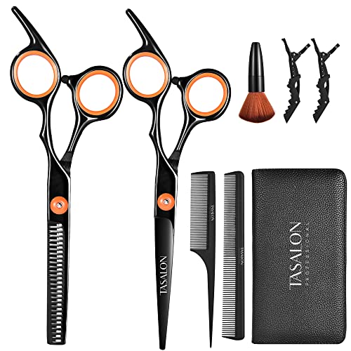 TASALON Hair Cutting Scissors Kit- All-in-1 Set of Hair Cutting Scissors - Professional Hair Shears, Thinning Scissor, Hair Comb, Neck Duster in Leather Bag -Haircut Scissor Kit