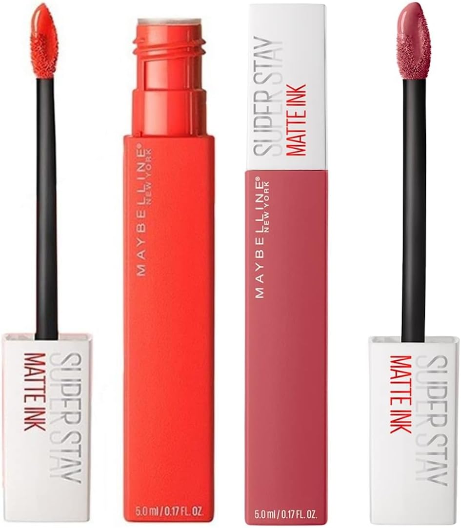 Maybelline New York Super Stay Matte Ink Liquid Lipstick, 225 Delicate, 5ml and Maybelline New York Super Stay Matte Ink Liquid Lipstick, 25 Heroine, 5ml