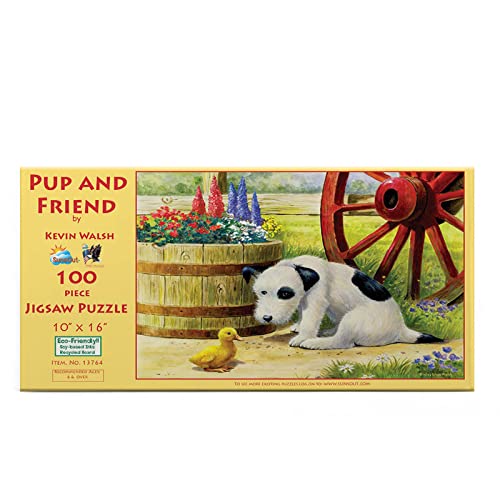 SUNSOUT INC - Pup and Friend - 100 pc Jigsaw Puzzle by Artist: Kevin Walsh - Finished Size 10