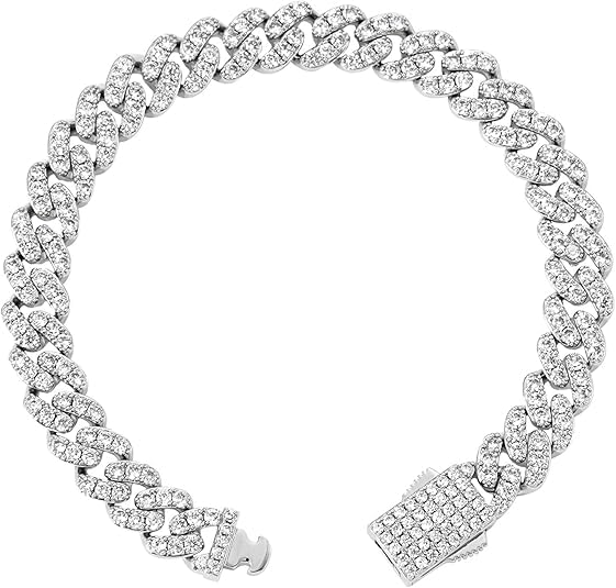 Image of Iced Classic Spring Clasps 9mm Cuban Link Chain Necklace /Bracelet, Everlasting Shine 14k Gold /Silver Plated Diamond Choker, Prong-Setting 5A Cubic Zirconia Hip Hop Jewelry For Men Women with Gift Box