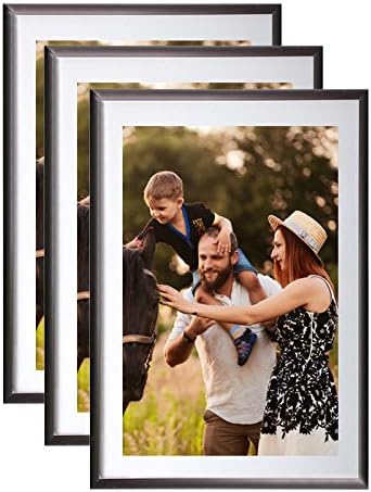 Set of 3 Photo Frames Galeria A4 charcoal Grey (21x29.7 cm) - Cadre photo en résine avec vitre en verre de protection - Livré avec pied chevalet et crochets pour fixation au mur. Idéal pour photo, diplômes, publicité....