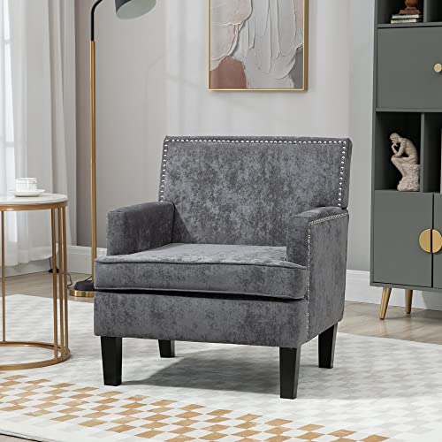 Homcom Modern Accent Chair, Upholstered Living Room Chair With Solid Wood Legs And Nailhead Trim, Armchair For Living Room, Bedroom, Home Office, Dark Gray #TOP1