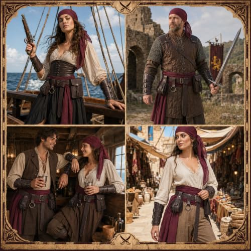 Image of Renaissance Pirate Belt Pouch with Coin Purse Skirt Hike Bracers